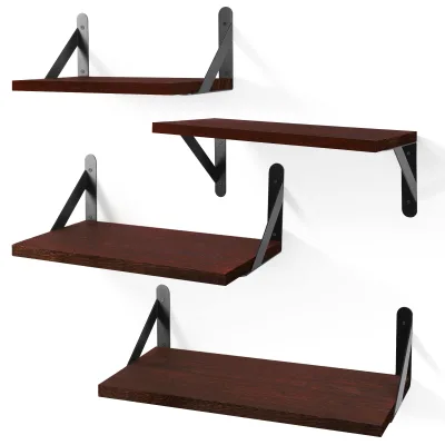 Walnut Red Brown Wall Wooden Shelves Different Sizes for Wall Wall Mounted Wood Shelf for Living Room