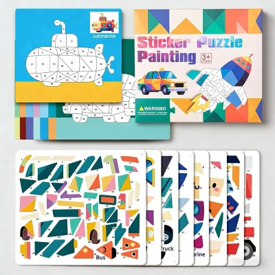 Number Guided Geometric DIY Crafts Color Matching Animal Sticker Puzzle Painting Sets for Kids Quiet Time Play