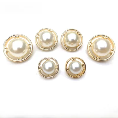Round Pearl Inlay Metal Buttons with Gold Tone Frame for Coat &