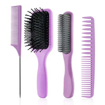Factory Wholesale Salon Paddle Styling Hairdressing Brush Set 4 Pieces Cushion Hair Brush Comb Set