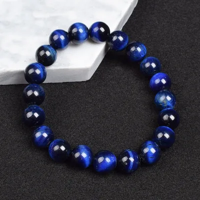 Fashion Waterproof Handmade Blue Tiger Eye Beaded Bracelet with Natural Gemstone for Unisex Daily Spiritual Jewelry-Trendy Gift