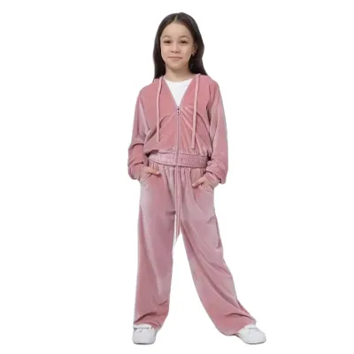 Customization Fashion High Quality Child Full Zip Hoodies and Sweatpants Set Velvet 2 Piece Jogger Set Women