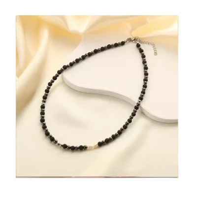 NEW Stone Pendant Glass Agate Stone Beads Necklace Men Women Adjustable Stainless Steel Jewelry Handmade Stone Beads Necklace
