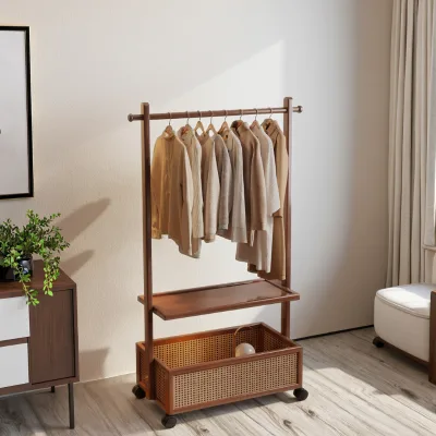 Modern Simple Bamboo Floor-standing Coat Rack Home Furniture Bedroom Home Organizer Storage Integrated Movable Multi-functional
