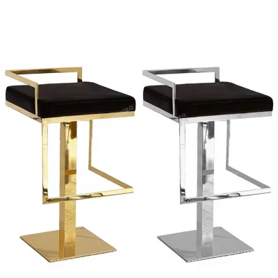 Factory New Gold Silver Color Stainless Steel Square Tube Wrought Iron Chinese Style Commercial Use High-foot Backrest Bar Stool
