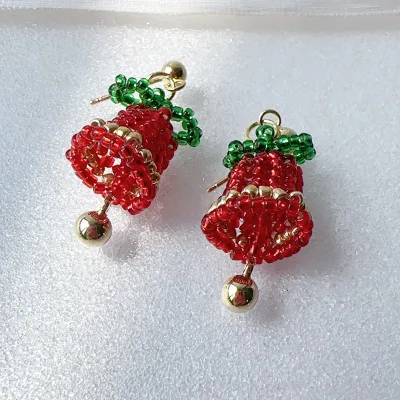 Christmas Earrings,Lightweight Handmade Beaded Bells Christmas Tree Earrings