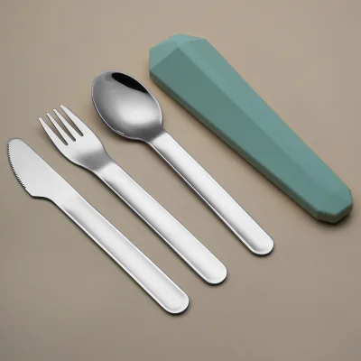 Stainless Steel 304 Modern Eco-Friendly All-in-One Portable Cutlery Set with Silicone Pouch for Camping