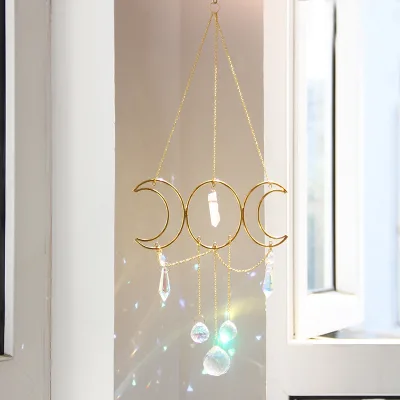 Transparent Sun Moon Catcher Crystal Glass Wind Chime for Home Décor Wall Window Sill Hanging Ornament