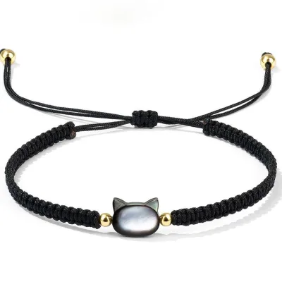 Handmade Cat Bracelet Black and White Couple Friendship Bracelet  Fashion Popular Shell Cat Woven Bracelet