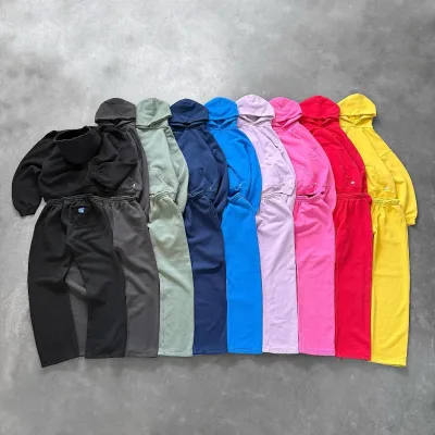 Dongguan Custom logo Clothing Manufacturers Essentials Flared Stacked Mens Blank Streetwear Sweat Suits Tracksuit Sweatsuit Men