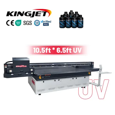 Kingjet Factory 3.2m Uv Richo G5 Head CMYKW 1200dpi Stretch Ceiling Canvas Leather UV Printer Printing Machine