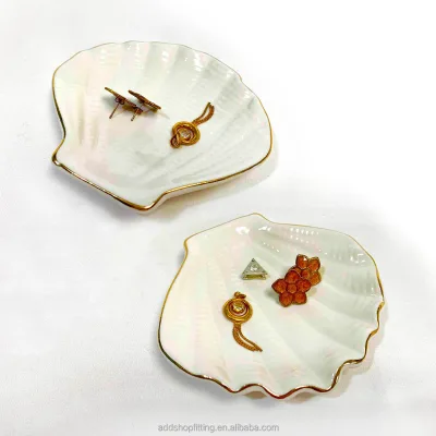 11.5 CM White Gold Line Ceramics Necklace Jewelry Tray for Store
