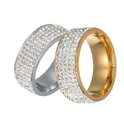 Classic Fashion Stainless Steel Ring Jewelry Five Row Drill Ring Personality Couple Ring for Women Men