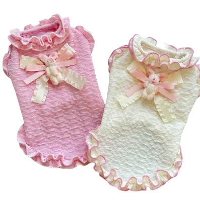 Pet Dress With Cute Rabbit Decor Ruffle Trim Breathable Dog Clothes for Small Dogs