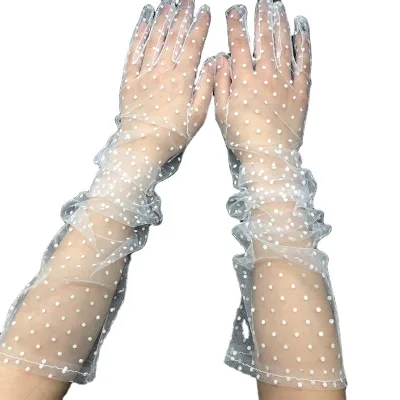 Women Sexy Sheer lace dot Gloves Mesh Tulle Super Long Gloves Wedding Bridal Opera Christmas Costume Party Dance Gloves