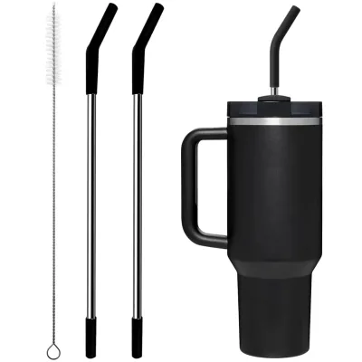 For Cup Accessory Set 3-Piece Stainless Steel & Silicone Extra-Long Straw & Cup Brush 30cm 40/30oz Capacity