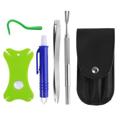 5 in 1 Leather Case Stainless Steel Tick Remover Tweezers Pet Dogs Cats Flea Lice Remover Twister Flea and Tick Remover Kit