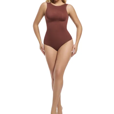 Wholesale Women's Nylon Seamless V-neck Vest Shapewear Everyday High Quality Waist-slimming Tummy-control Bodysuit Medium