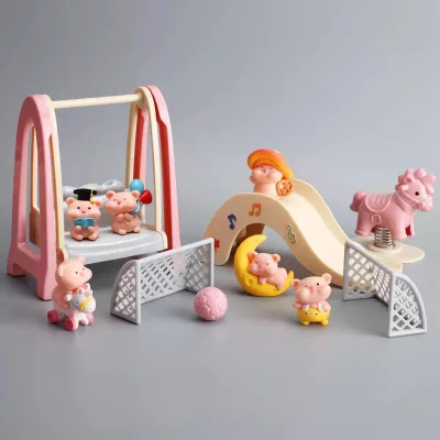 Cute Mini Pig Animal Blind Bag Toy Set 6pcs Cartoon Pig Figures Micro Landscape Dollhouse Accessories Kids Pretend Play Gift