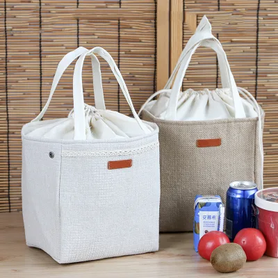 Custom Logo Cooler Bag Office School Function Eco Friendly Cotton Linen Fabric White Ladies Lunch Bags for Women
