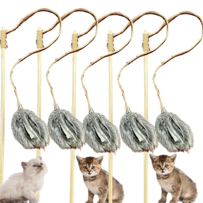 Cat Toys Wood Sticks Teaser Wand Interactive Feather Toy Natural With Rabbit Fur Plate Tail Fasion HY Pet Toys Rabbit Ear Dyed