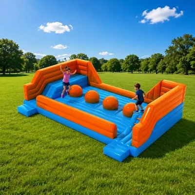 Commercial Inflatable Sport Obstacle Course Bounce Wipeout Big Ball Jumping Game PVC Material 5-Person Team Challenge