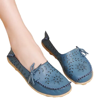 Women's Summer Leopard Print Breathable Waterproof Rubber Outsole Flat Shoes with Soft Soles for Moms