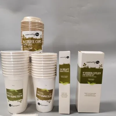 12oz 400ml Disposable Unbleached kraft Aqueous Paper Cups and Compostable Paper Cups with Lids