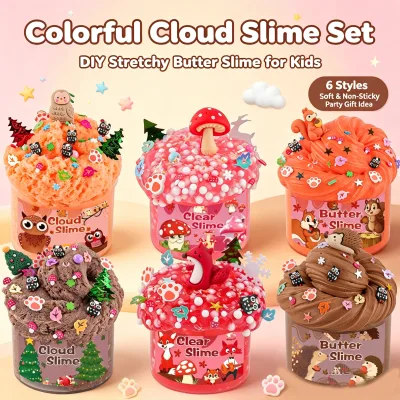 6 Pack Gradient Pink Playdough Slime Kit Crunchy Varieties Non-Sticky 60ml Kids Slime Party Favors for Boys Girls Inspired