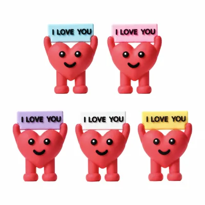 Cute Heart Figurine with I Love You Sign PVC Decoration Valentine's Day Gift for Couples Home Decor Wedding Party Table Decor