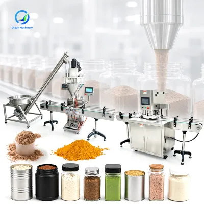 OCEAN Full Automatic Online Matcha Powder Jar Bottle Filler Cap Line High Speed Can Fill Machine for Powder