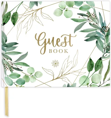 Wedding Guest Book - Guest Book Wedding Reception with Pens Gold Foil Hardcover & Gilded Edges, for Weddings, Baby Shower, Party