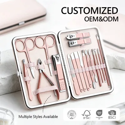 6/7/10/12/16/18pcs Rose Gold Manicure Set for Women Stainless Steel Grooming Kit Professional Nail Care Tools with Portable Case