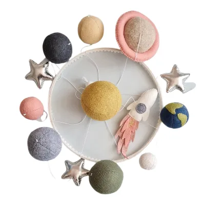Neutral Felt Baby Mobile Planet Series Musical Mobile Boho Nursery Decor Felt Crib Hanging Mobile Baby Shower Gift Best Choice