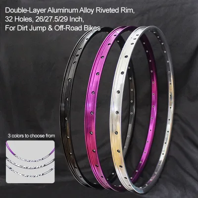 26/27.5/29 Inch 32H Bike Rim 16mm Height Aluminum Alloy Double-layer Dirt Jump Bike Rim With Rivet Purple Black Silvery