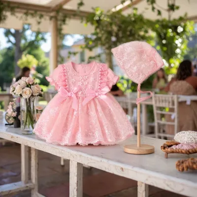 Hot A-Class Baby Girls Infants Toddlers Casual Wedding Party Solid Short Sleeve A-line Lace Eco-friendly Worsted Summer Dress