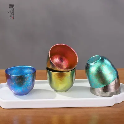 Pure Titanium 80ml Chinese Style Kung Fu Tea Set High-appearance Jian Ware Double-layer Tasting Cup Lid Premium Business Gift