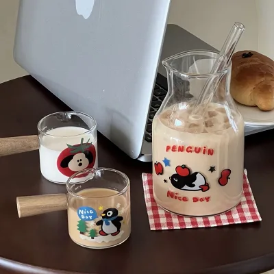 Cute INS Style High Borosilicate Glass Straw Cup Large Capacity Summer Milk Drinkware for Girls