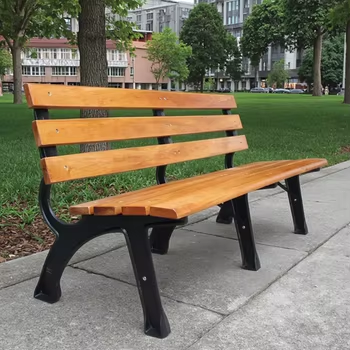 Modern Commercial Garden Curved Teak Timber Outdoor Rustic Seating Bench Metal Feet for Mall Entry Also for Outdoor Picnic Table