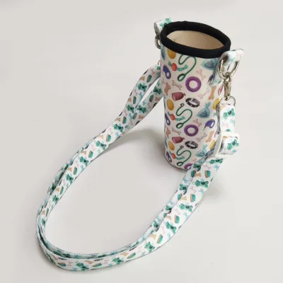 Insulated Durable Water Bottle Holder with Adjustable Shoulder Strap PVC Neoprene Cup Sleeve for Kids/Adults (Multiple Patterns)