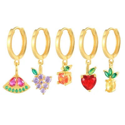 Trendy Design 925 Sterling Silver Fruit Drop Earrings Crystal Lemon Grape Hoop Huggie Earring for Women