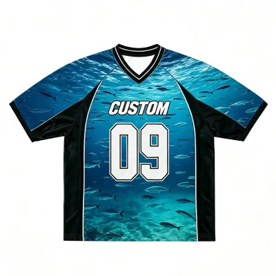 Wholesale Custom Sublimation Printed Fishing Shirt Color Block Piping Men's Breathable Quick Dry Jersey Summer T-shirt
