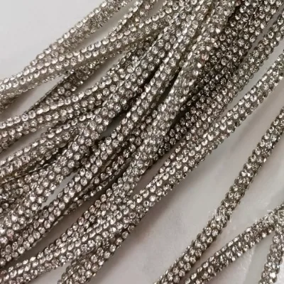 High Quality Shiny Laces 4mm 5mm 6mm Metallic Diamond Ribbon Crystal Rhinestone Rope Sew-On Technique for Clothing Accessory
