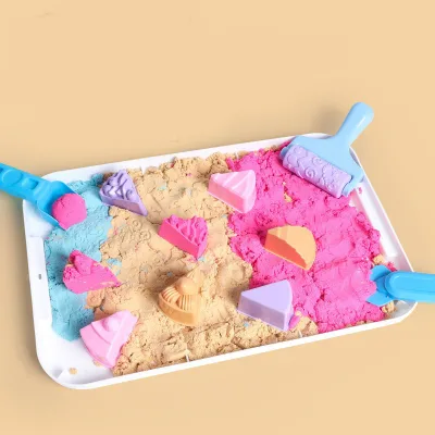Play Sand Kit with Plastic Container Chinese Diy Magic Play Sand Toy for Kids Sensory Sand Castle Cake Mold Sandbox