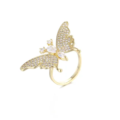 Japan and Korea temperament zircon adjustable butterfly ring 18K gold plated finger ring jewelry for women
