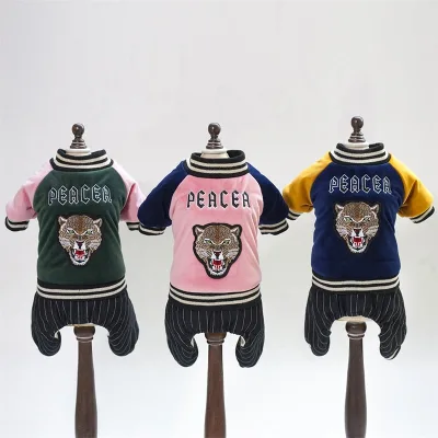 Private Label Pet Products Warm Autumn Dog Winter Coat Leopard Embroidery Pattern Fashion Pet Jacket Clothes 4 Legs Dog Dress