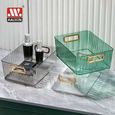 PET Transparent Desk Fridge Pantry Bin Organizer Baskets Gift Box Picnic for Snacks Storage Plastic Storage Basket with Handles