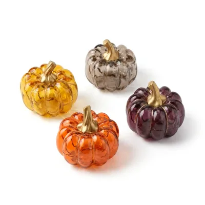 Wholesale PS Plastic Pumpkin Figurine Translucent Fall Harvest Decor Halloween Thanksgiving Tabletop Ornament With Gold Stem