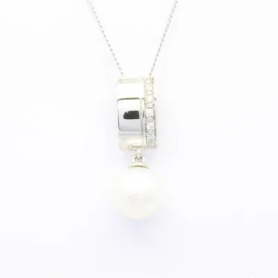 Anniversary Best Choice 18K Gold Plated Classic Style Women's Engagement 0.02ct Real Diamond Freshwater Potato Pendant Pearls