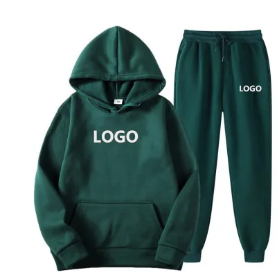 Custom Logo Men's High Quality Pullover Hoodies With Pockets Gym Pant Set Casual Sweatshirts Printed Knitted Jogging Tracksuit